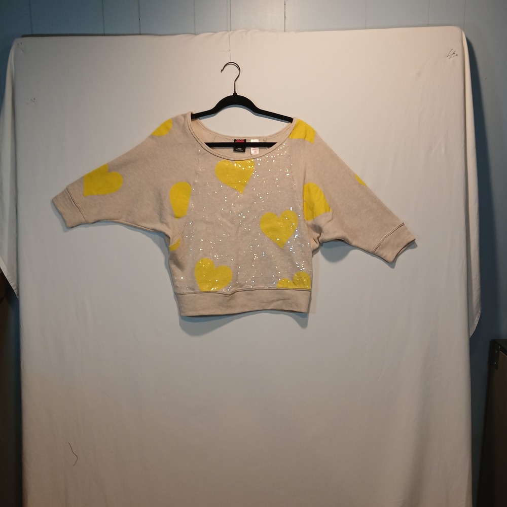 Hard Candy sz S sequin sweater heart fun soft girl romantic flirty 80s